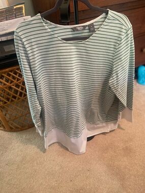 Martha Stewart Mint and White Striped Long-Sleeve Layered Hem Top